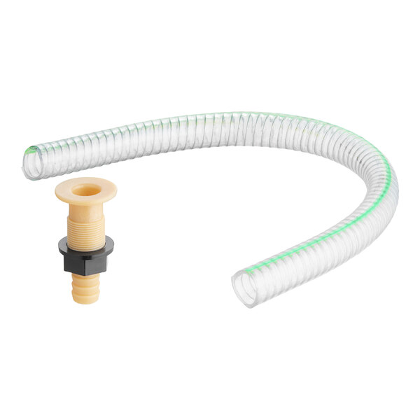 An Avantco drain hose with white and green plastic tubes and a green nozzle.