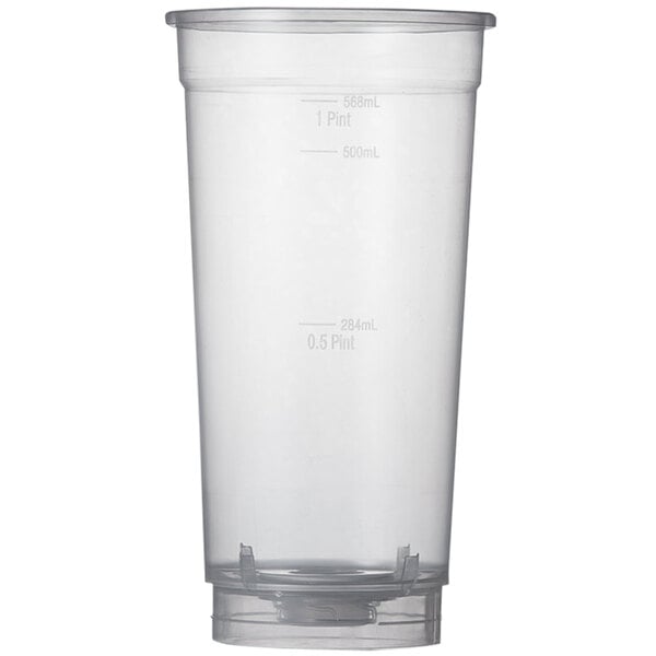 A clear plastic ReverseTap cup with a lid.
