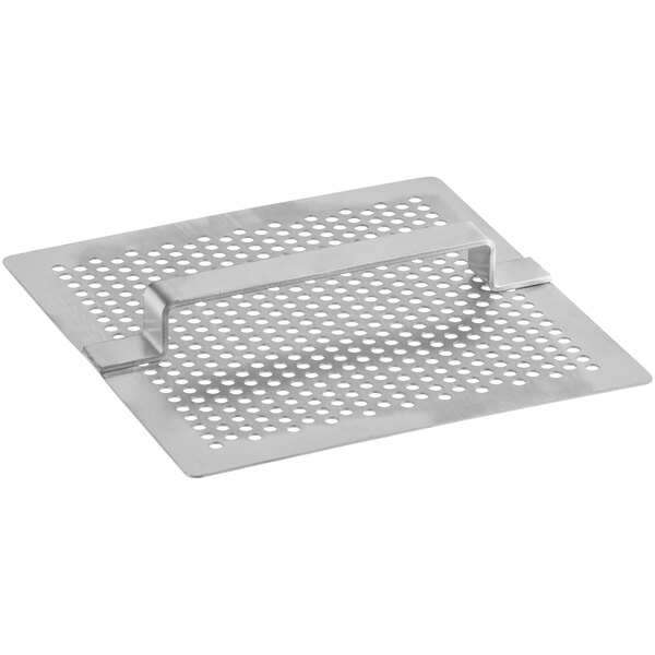 A 7 3/4" stainless steel mesh tray with holes.