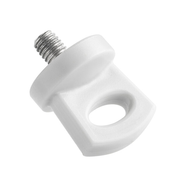 A white plastic screw with a thumbscrew head.