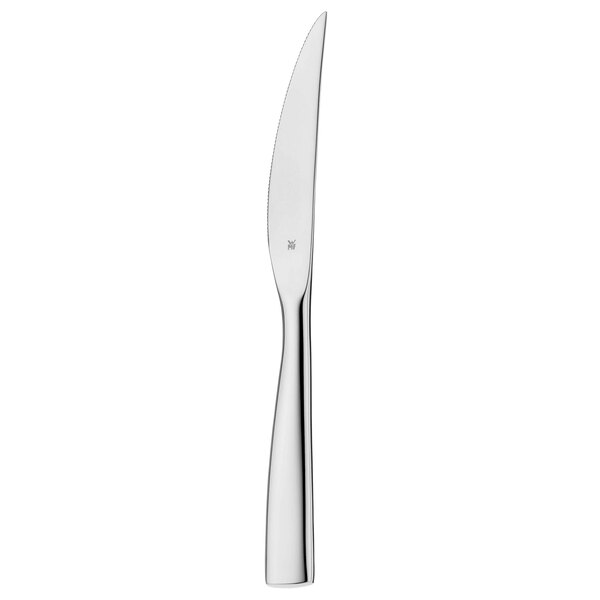 A WMF by BauscherHepp stainless steel steak knife with a silver handle.