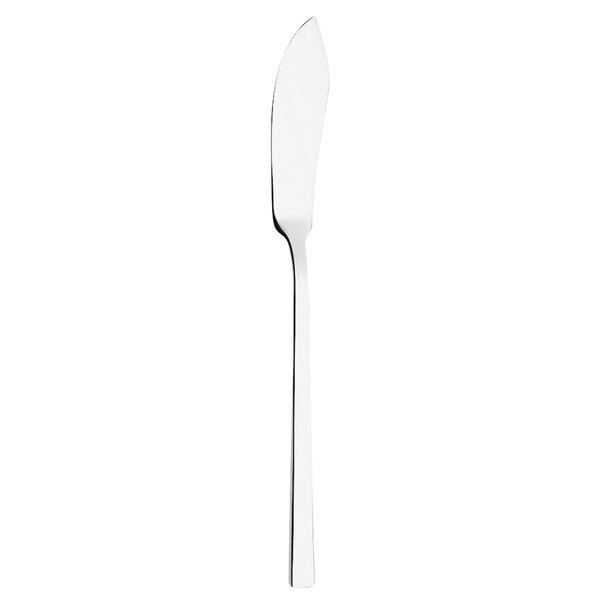 A silver Hepp by Bauscher fish knife with a black border on a white background.
