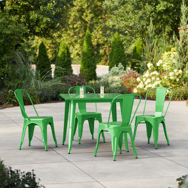 Lancaster Table & Seating Alloy Series 35 1/2" x 35 1/2" Jade Green Standard Height Outdoor Table with 4 Cafe Chairs