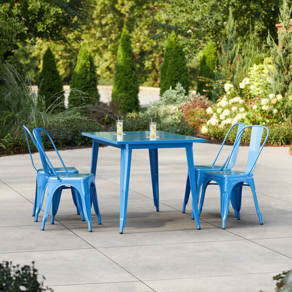 Lancaster Table & Seating Alloy Series 47 1/2" x 29 1/2" Blue Quartz Standard Height Outdoor Table with 4 Cafe Chairs