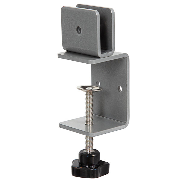A Boss side mounting adjustable bracket for plexiglass sneeze guards with screws.