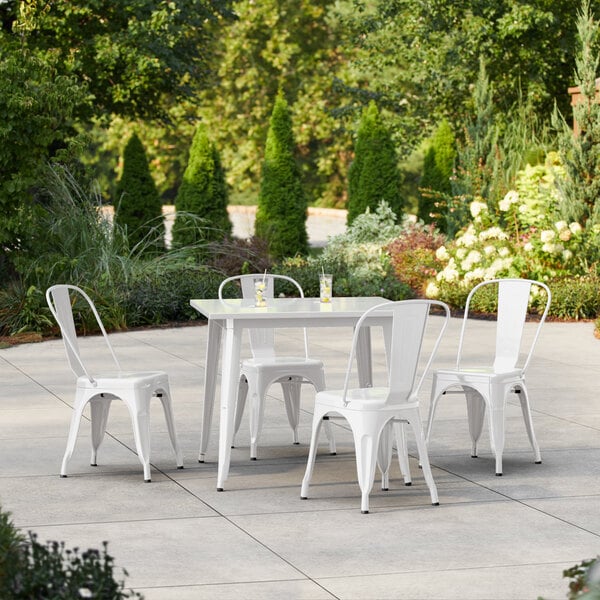 Lancaster Table & Seating Alloy Series 35 1/2" x 35 1/2" White Standard Height Outdoor Table with 4 Cafe Chairs