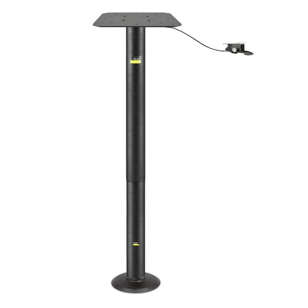 A black cylindrical FLAT Tech table base with a height adjusting pneumatic post.