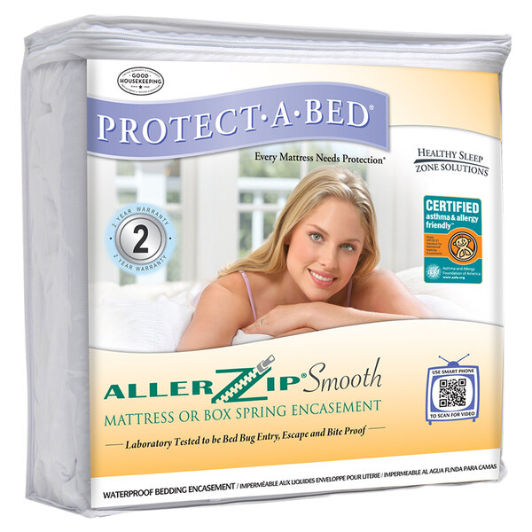 A Protect-A-Bed mattress encasement package with a white background.