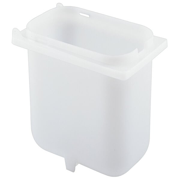 A white plastic Server shallow fountain jar with a lid.