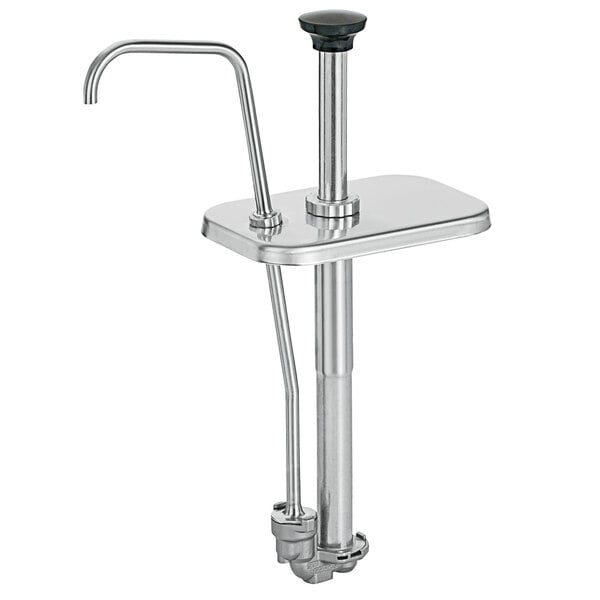 A silver metal Server stainless steel pump with a metal lid.