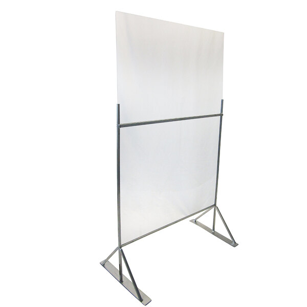 A white screen on a metal stand.