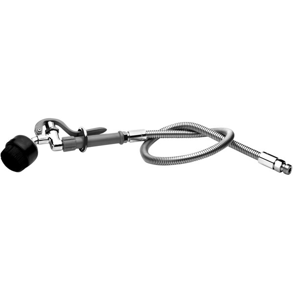 A T&S black and silver hose with metal nozzle.