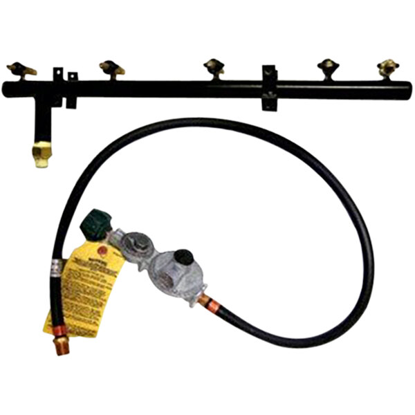 A Crown Verity natural gas to liquid propane conversion kit with a gas regulator and hose.