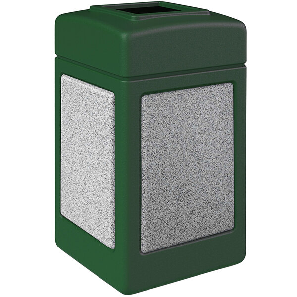 A Forest Green Commercial Zone StoneTec waste receptacle with gray Ashtone panels.