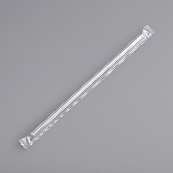 A Choice giant translucent plastic straw wrapped in white plastic.
