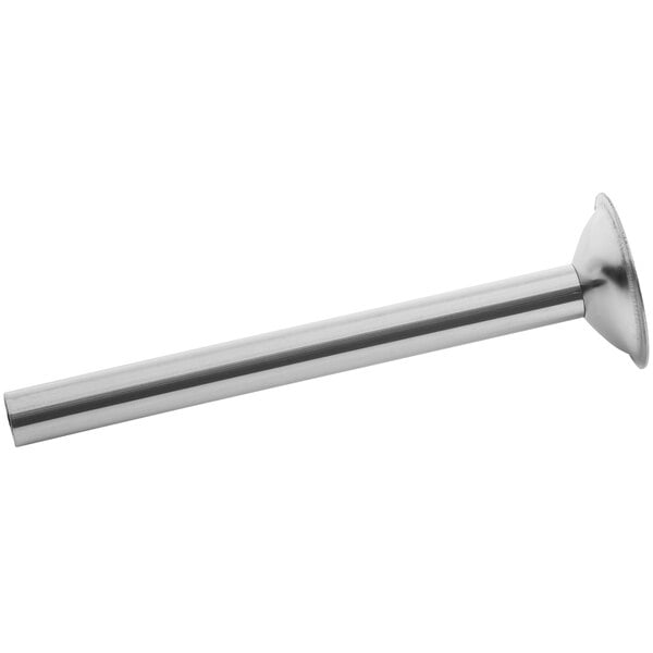A stainless steel funnel with a round cap.