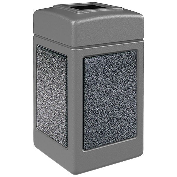 A grey rectangular Commercial Zone StoneTec waste receptacle with a square top.