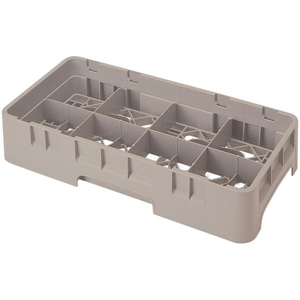 A beige plastic Cambro rack with 8 compartments and 6 extenders.