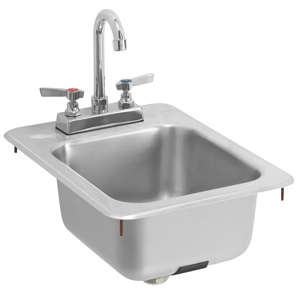 A silver stainless steel Vollrath sink with a gooseneck faucet.