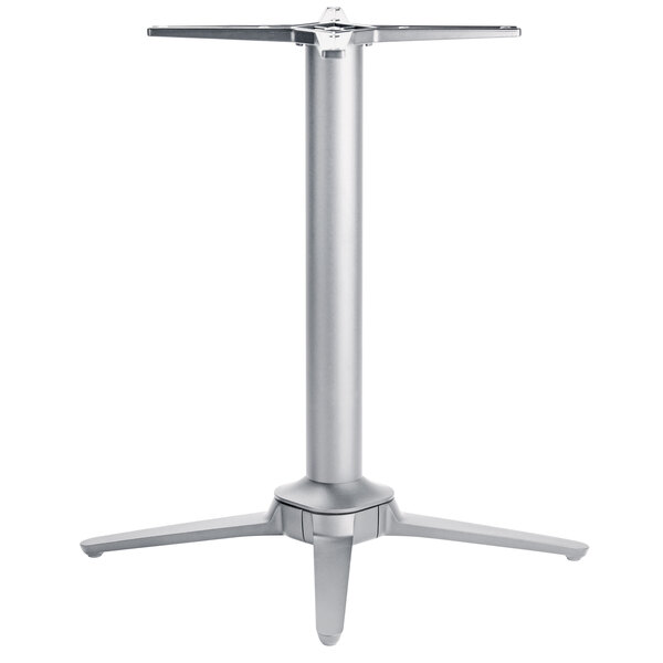 A NOROCK metallic silver powder-coated aluminum table base with a round base.