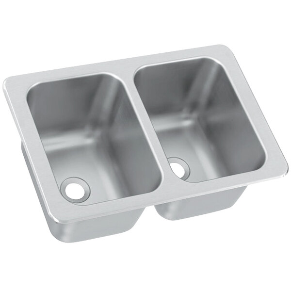 A stainless steel Vollrath drop-in double sink with 2 compartments.
