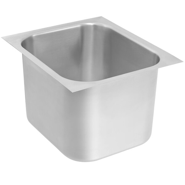 A stainless steel Vollrath sink with a square bottom.