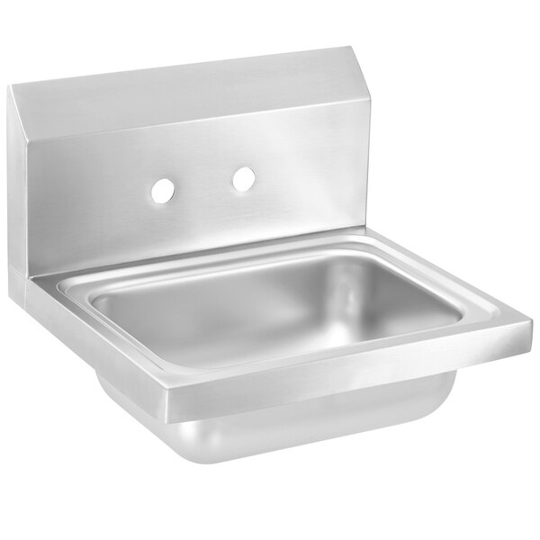 A stainless steel Vollrath hand sink with strainer and 4" faucet holes.