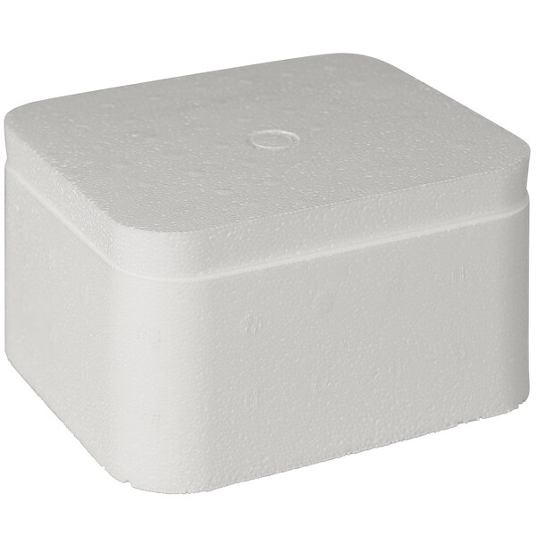 A white foam cooler with a lid on top.