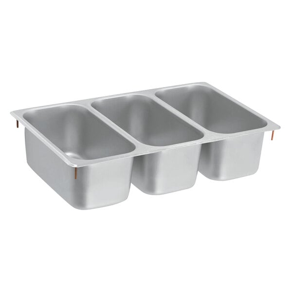 A Vollrath 3 compartment stainless steel drop-in sink.