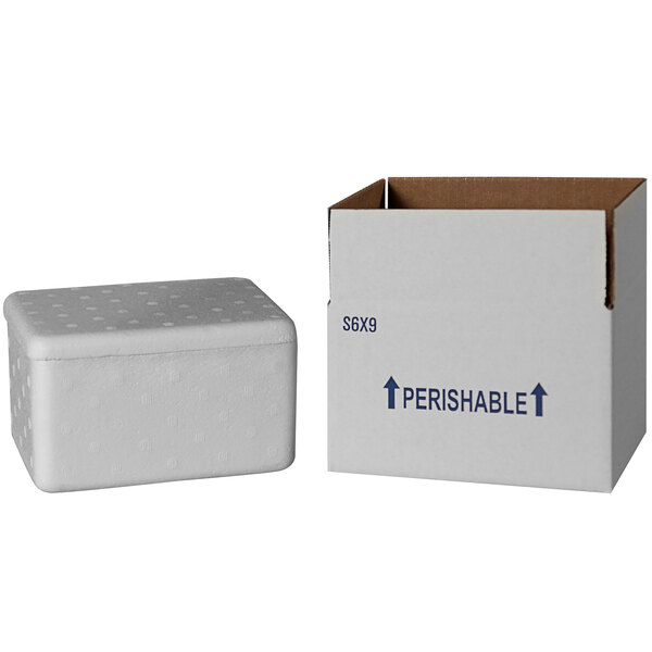 A white insulated foam cooler with a lid.