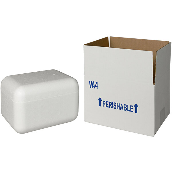 A white rectangular insulated shipping box with a white foam cooler inside.