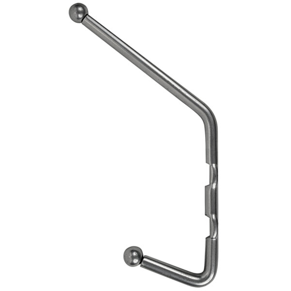 A chrome-plated steel Ex-Cell Kaiser double garment hook with balls on the ends.