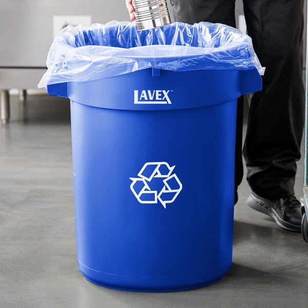 Lavex 32 Gallon Blue Round Commercial Recycling Can