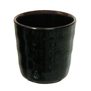 A close up of a black Thunder Group Tenmoku mug with a brown handle.