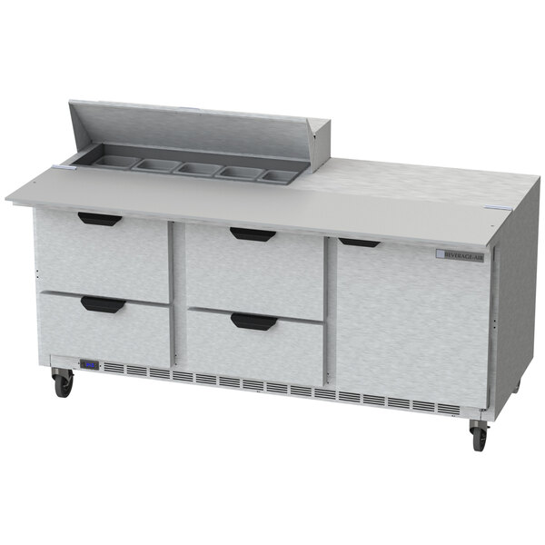 A Beverage-Air 72" refrigerated sandwich prep table with 4 drawers on a stainless steel counter.
