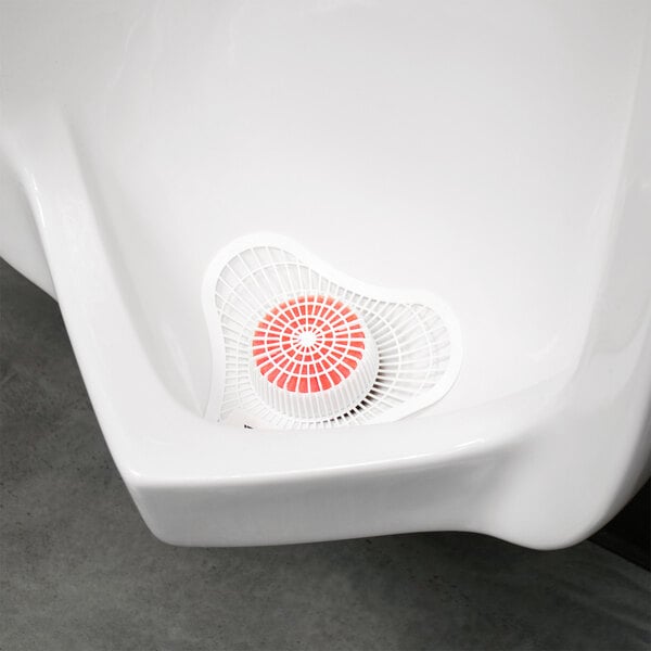 Lavex Urinal Screen with Strawberry Scented Block - 12/Pack
