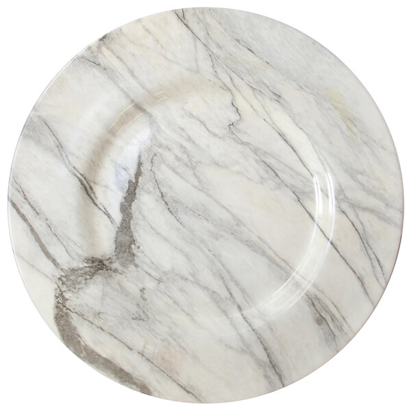 An American Atelier marble charger plate with black veins on a white background.