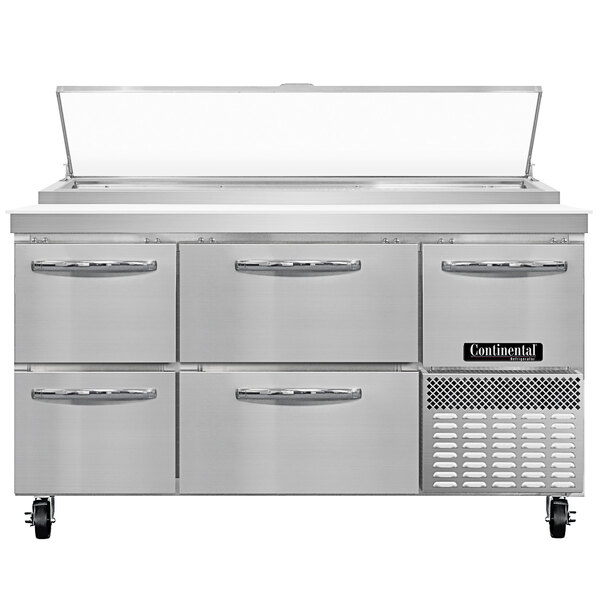 A stainless steel Continental Refrigerator with drawers.