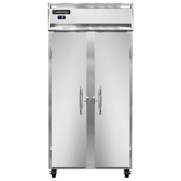 A stainless steel Continental Refrigerator double door reach-in freezer.