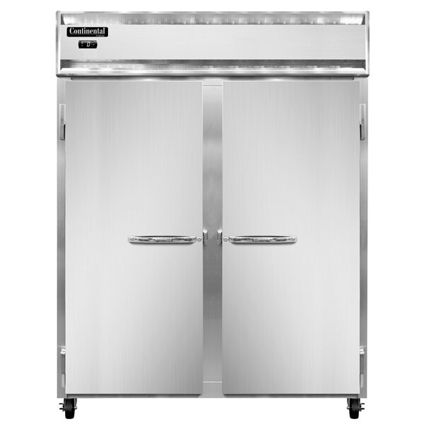 A white Continental Refrigerator reach-in freezer with two doors open.