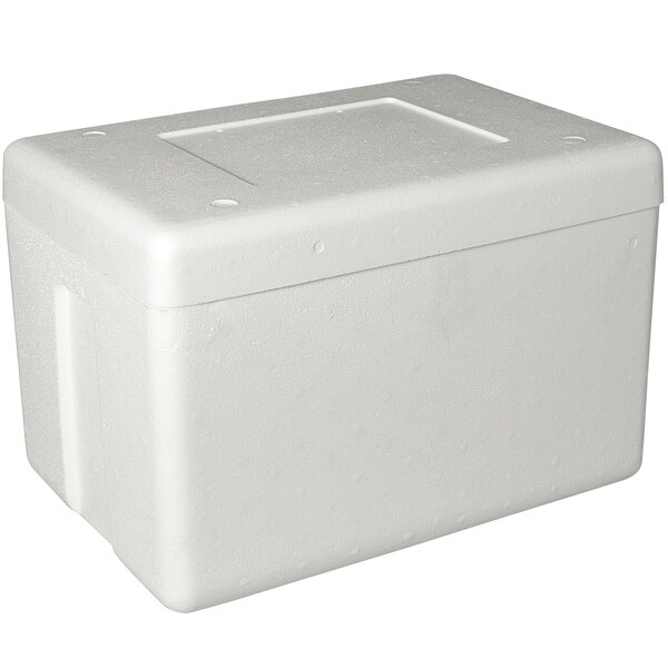 A white styrofoam insulated cooler box.