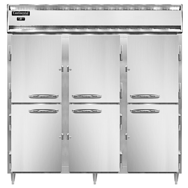 A white Continental Refrigerator with three open half doors.
