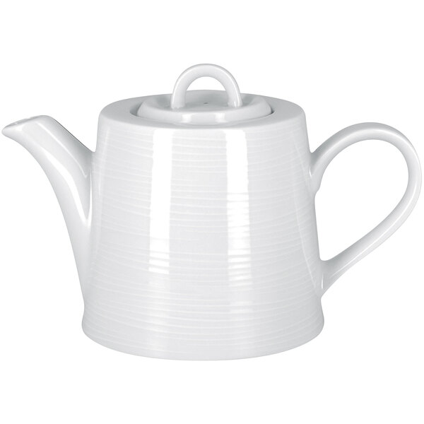 A RAK Porcelain bright white teapot with a lid.