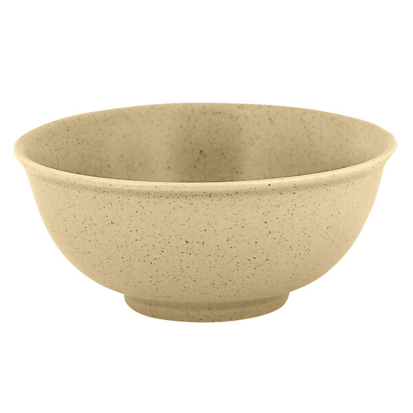 A close up of a RAK Porcelain Silky Almond Genesis bowl.