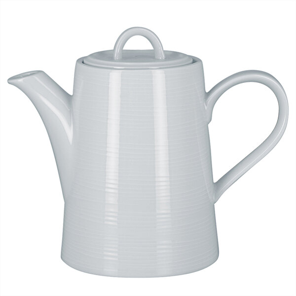 A white RAK Porcelain coffee pot with a lid and handle.