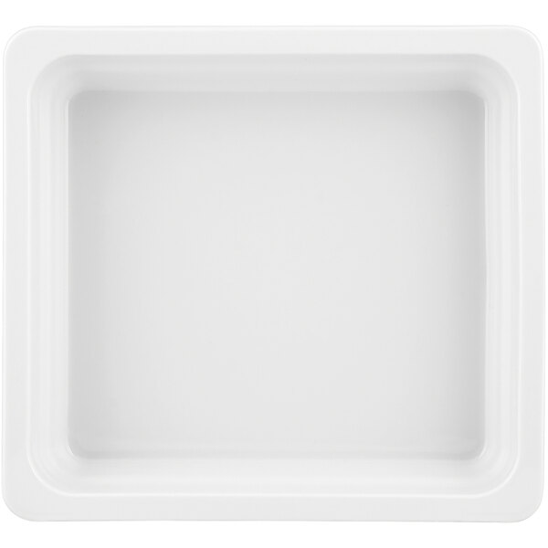 A white Bauscher porcelain food pan with a lid.