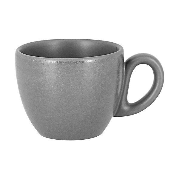 A grey RAK Porcelain espresso cup with a handle.