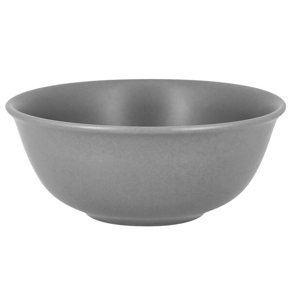 A close-up of a grey RAK Porcelain rice bowl.