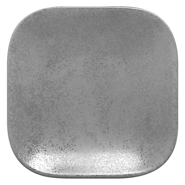 A RAK Porcelain grey square coupe plate with a grey surface.