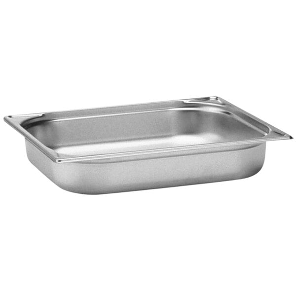 A Hepp by Bauscher stainless steel steam table pan with a square lid.